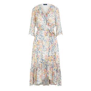NWT Polo Ralph Lauren Floral Crinkled Chiffon Wrap Midi Dress 8 $398